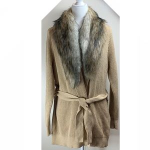 Michael Kors Medium Tan/Gold Sweater with Faux Fur